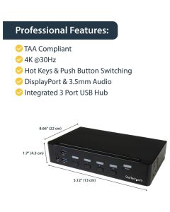 4-Port DisplayPort KVM - USB 3.0 - 4K